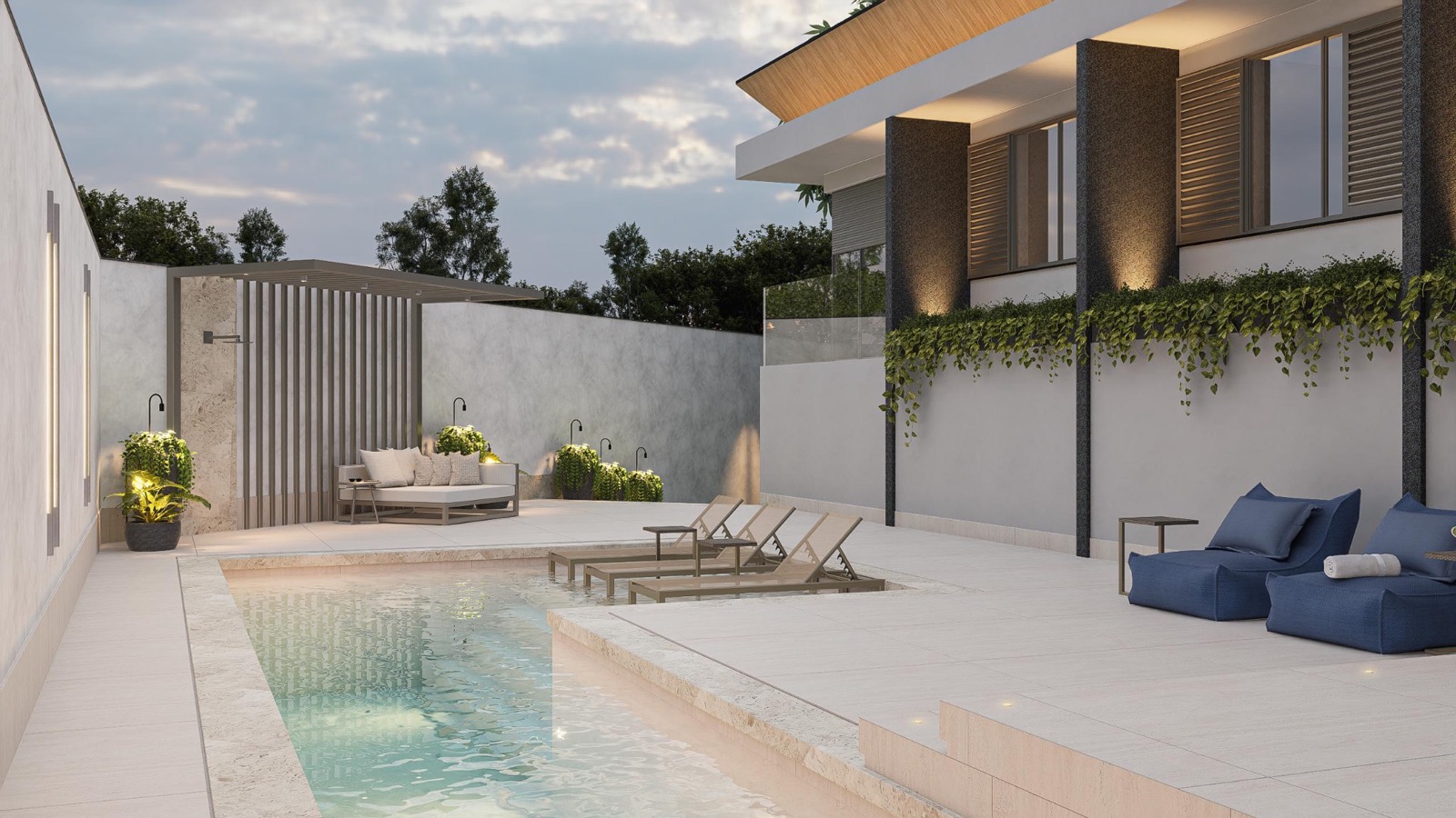 Área de lazer e piscina da Casa Ipê Branco