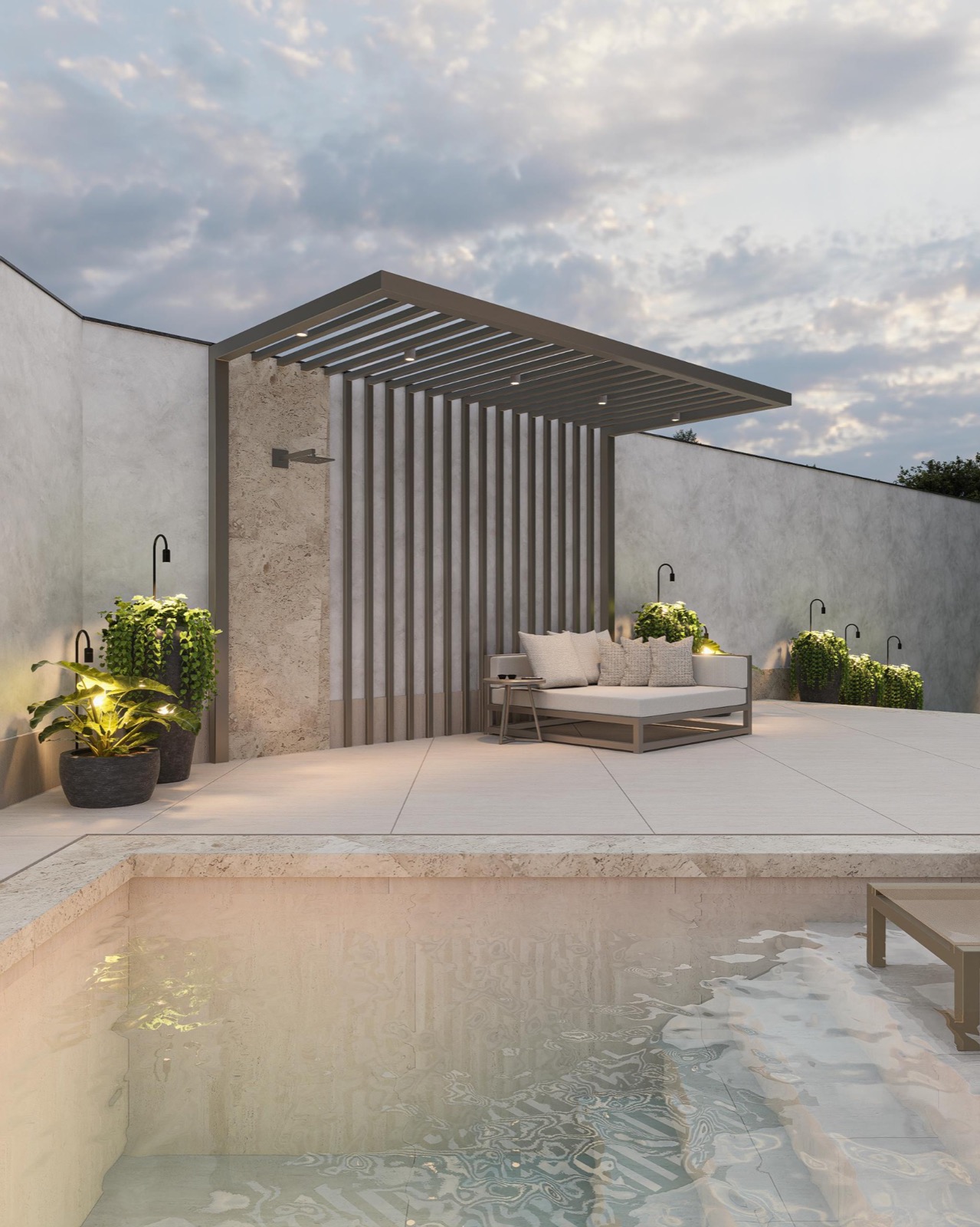 Pergolado e estar junto à piscina