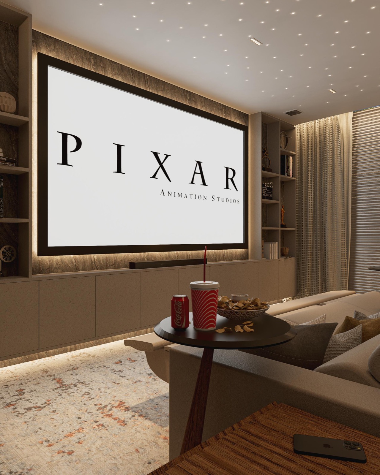 Sala de cinema da Casa Ipê Branco